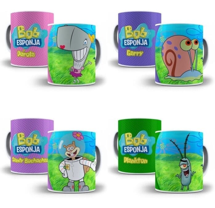 10 Estampas Caneca Bob Esponja Desenho Infantil Crianças