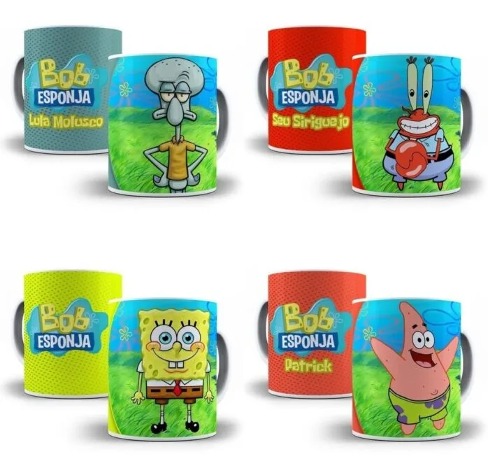 10 Estampas Caneca Bob Esponja Desenho Infantil Crianças