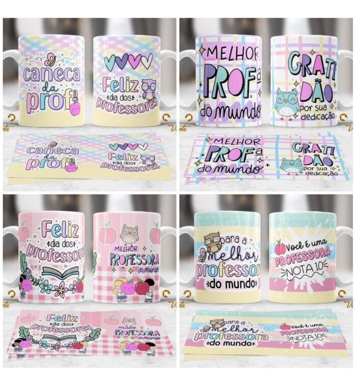 10 Estampas Caneca Professores Editáveis Em Corel + Mockups