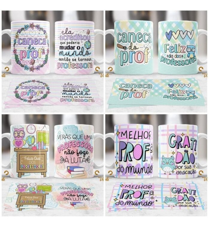 10 Estampas Caneca Professores Editáveis Em Corel + Mockups