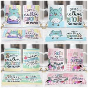 10 Estampas Caneca Professores Editáveis Em Corel + Mockups