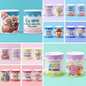 10 Estampas Sublimação Caneca Dia dos Avós Vovo e Vovó