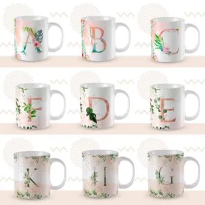 104 Artes Para Caneca Alfabeto Floral Png