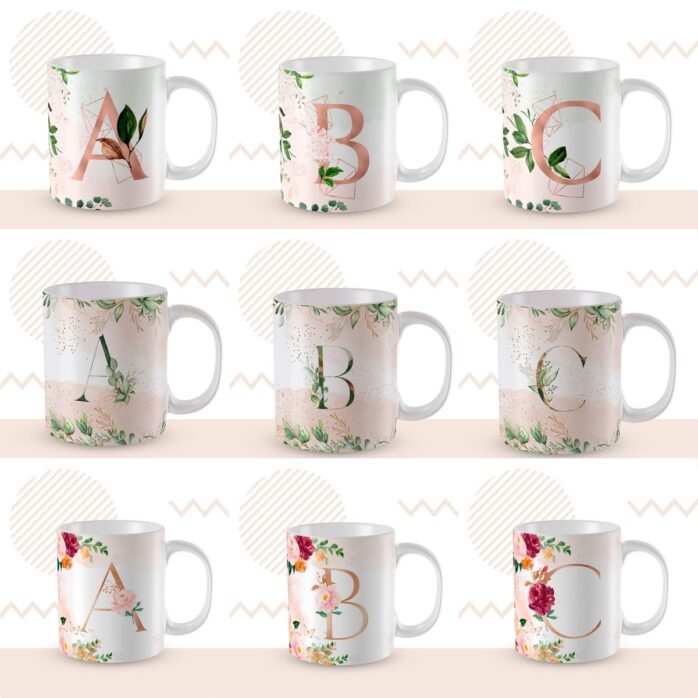 104 Artes Para Caneca Alfabeto Floral Png