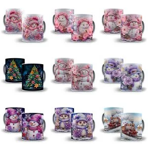 +130 Estampas Caneca Natal 3D Sublimação Arquivos Png
