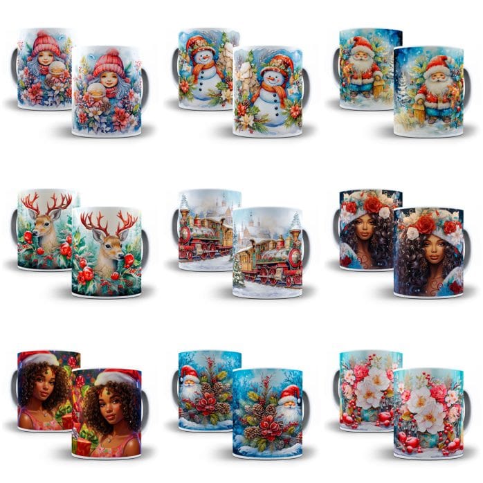 +130 Estampas Caneca Natal 3D Sublimação Arquivos Png