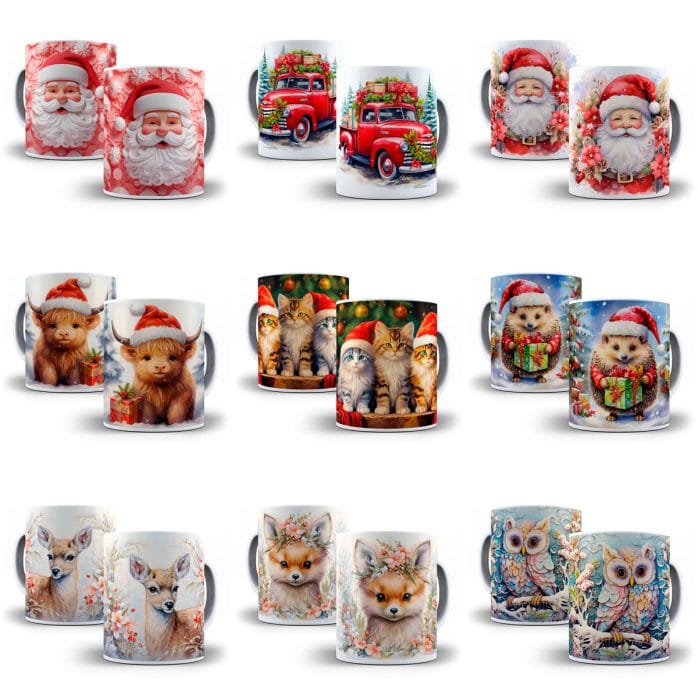 +130 Estampas Caneca Natal 3D Sublimação Arquivos Png