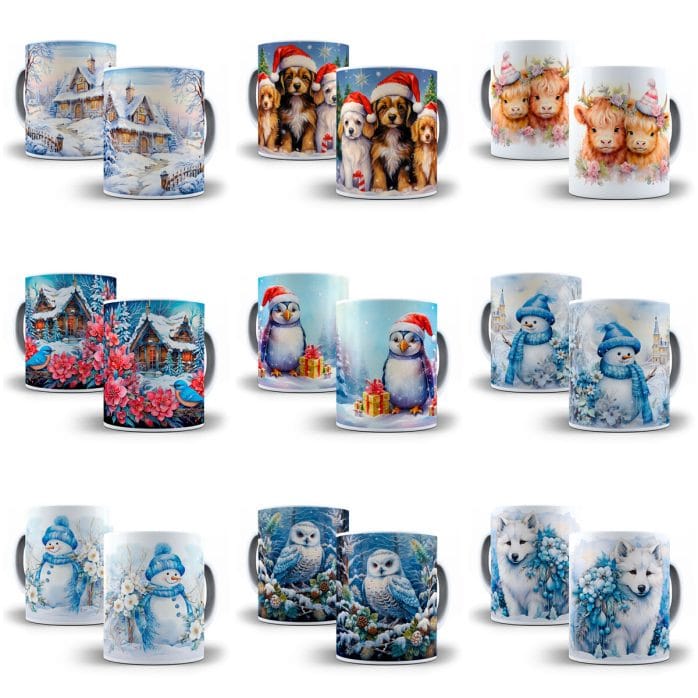 +130 Estampas Caneca Natal 3D Sublimação Arquivos Png