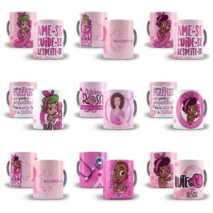 14 Estampas Caneca Outubro Rosa Editáveis Em Photoshop
