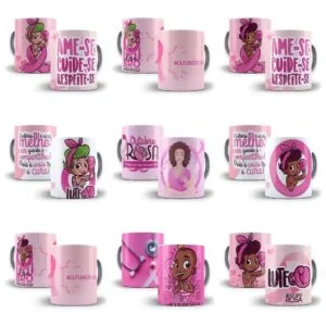 14 Estampas Caneca Outubro Rosa Editáveis Em Photoshop