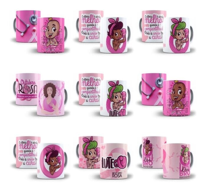 14 Estampas Caneca Outubro Rosa Editáveis Em Photoshop