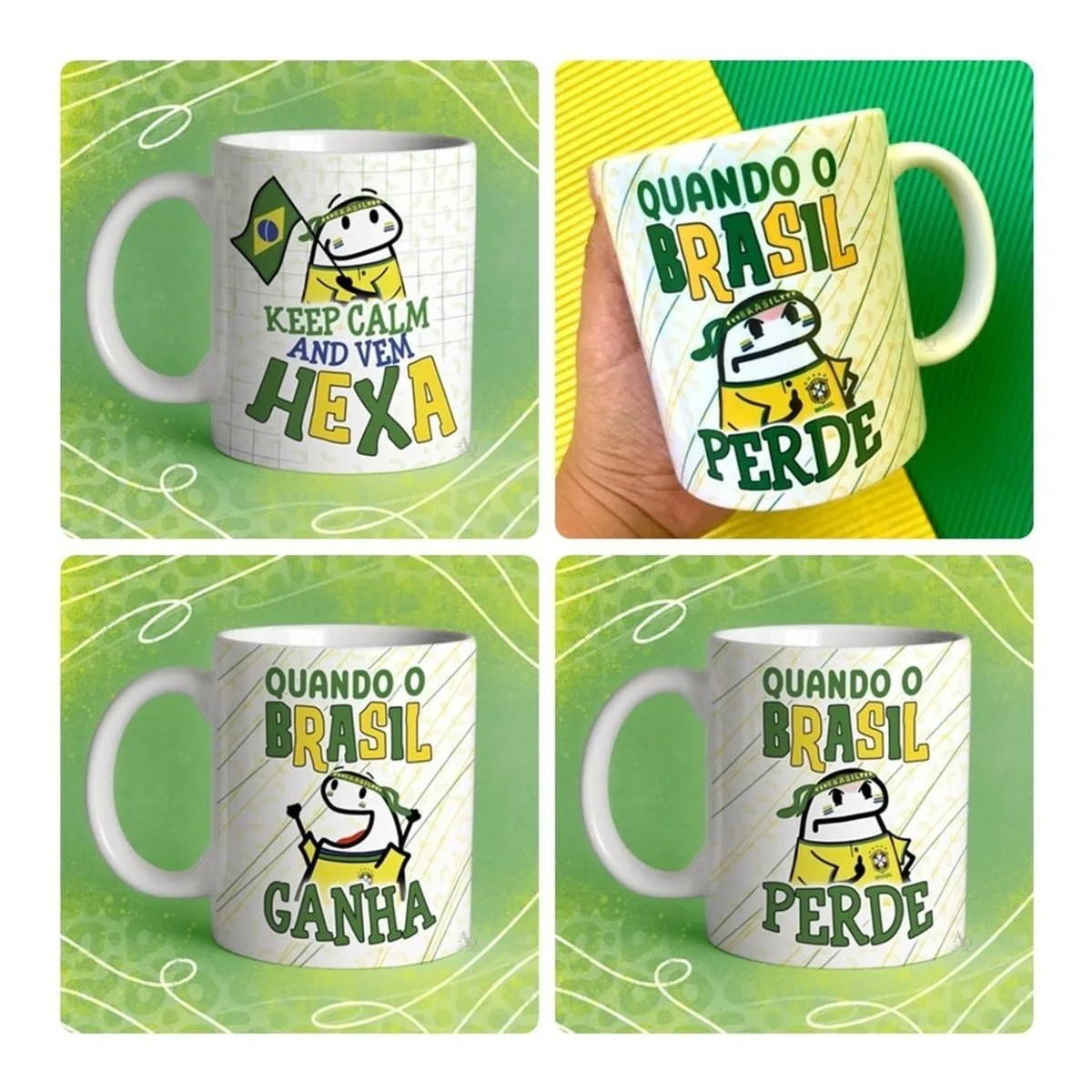15 Estampas Sublimação Caneca Flork Seleção Brasileira Copa