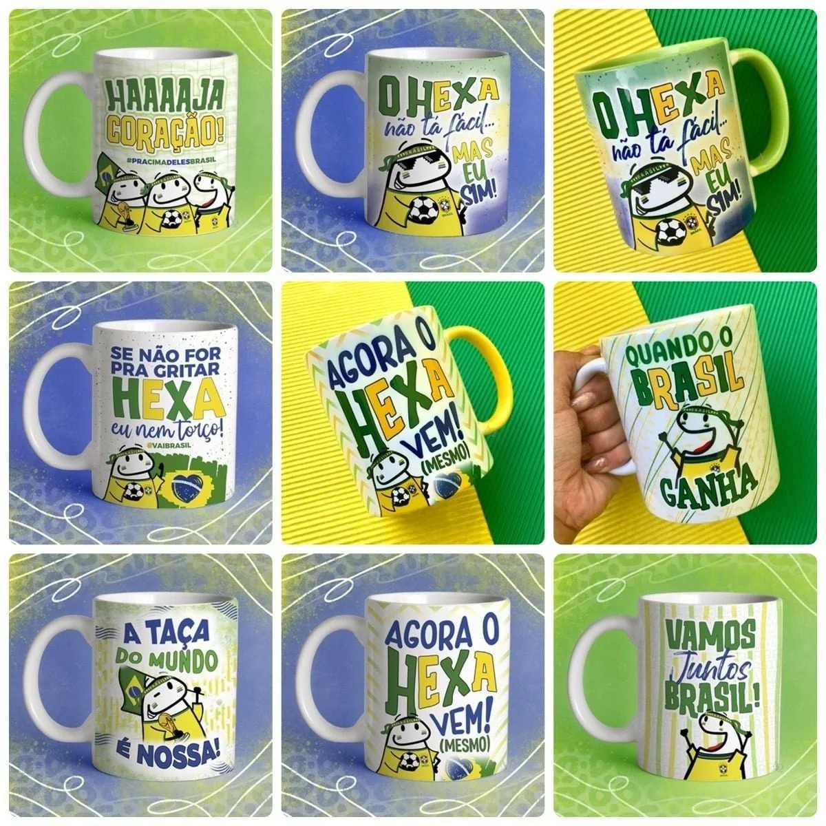 15 Estampas Sublimação Caneca Flork Seleção Brasileira Copa
