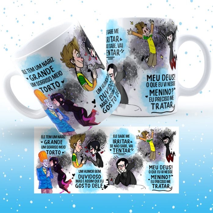 2 Estampas Caneca Sorriso Torto Música Namorados Ele E Ela