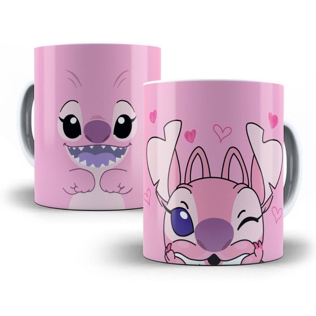 2 Estampas Caneca Stich e Angel Desenho We Love Stitch | Studios Cat