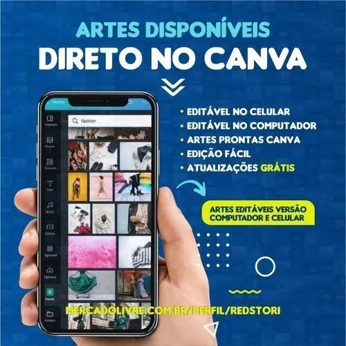Mão segura um smartphone exibindo um aplicativo de edição digital em tela.