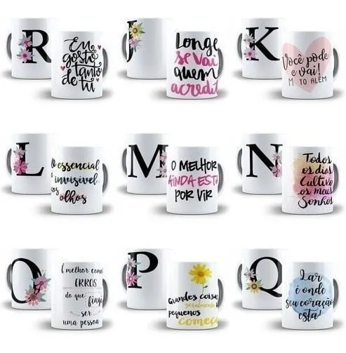 26 Artes Para Caneca Alfabeto Floral Frases Editável Em Cdr