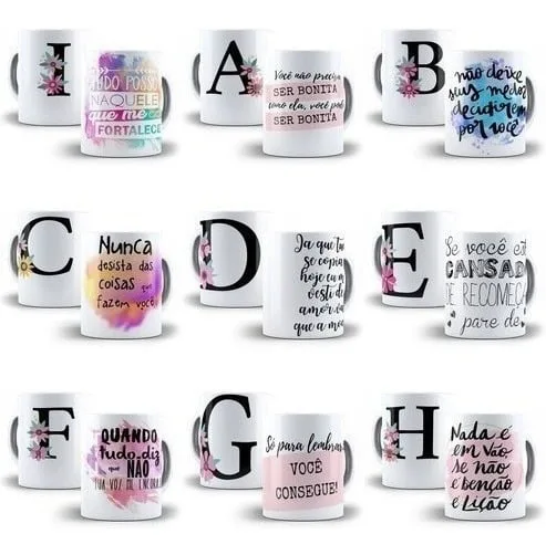 26 Artes Para Caneca Alfabeto Floral Frases Editável Em Cdr