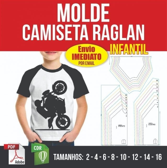 Arquivo Digital Molde Camiseta Raglan Infantil Pdf E Corel