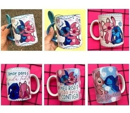 Artes Para Canecas Dia Dos Namorados Stitch E Angel +bônus 3 Artes Para Canecas Dia Dos Namorados Stitch E Angel +bônus