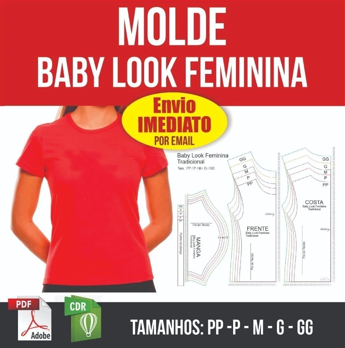 Molde Baby Look Tradicional Feminina Manga Curta Pdf E Corel 1 Molde Baby Look Tradicional Feminina Manga Curta Pdf E Corel