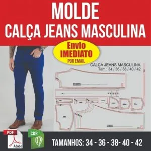 Molde Calça Jeans Trad. Masculina - Modelagem Em Pdf E Corel