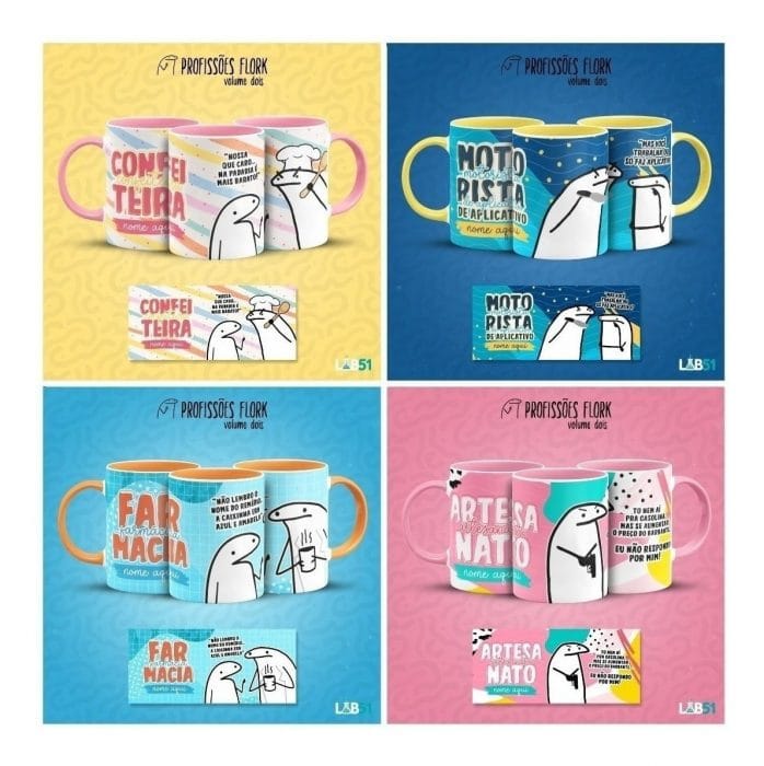 Pack Artes Caneca Bento Flork Profissões Memes Arquivos V2