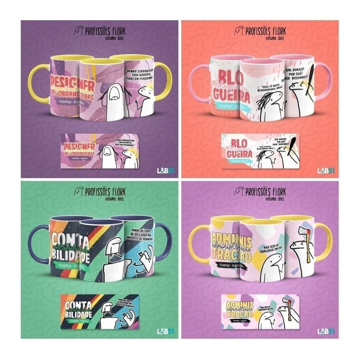 Pack Estampas Caneca Flork Profissões Meme Frases V2 3 Pack Estampas Caneca Flork Profissões Meme Frases V2