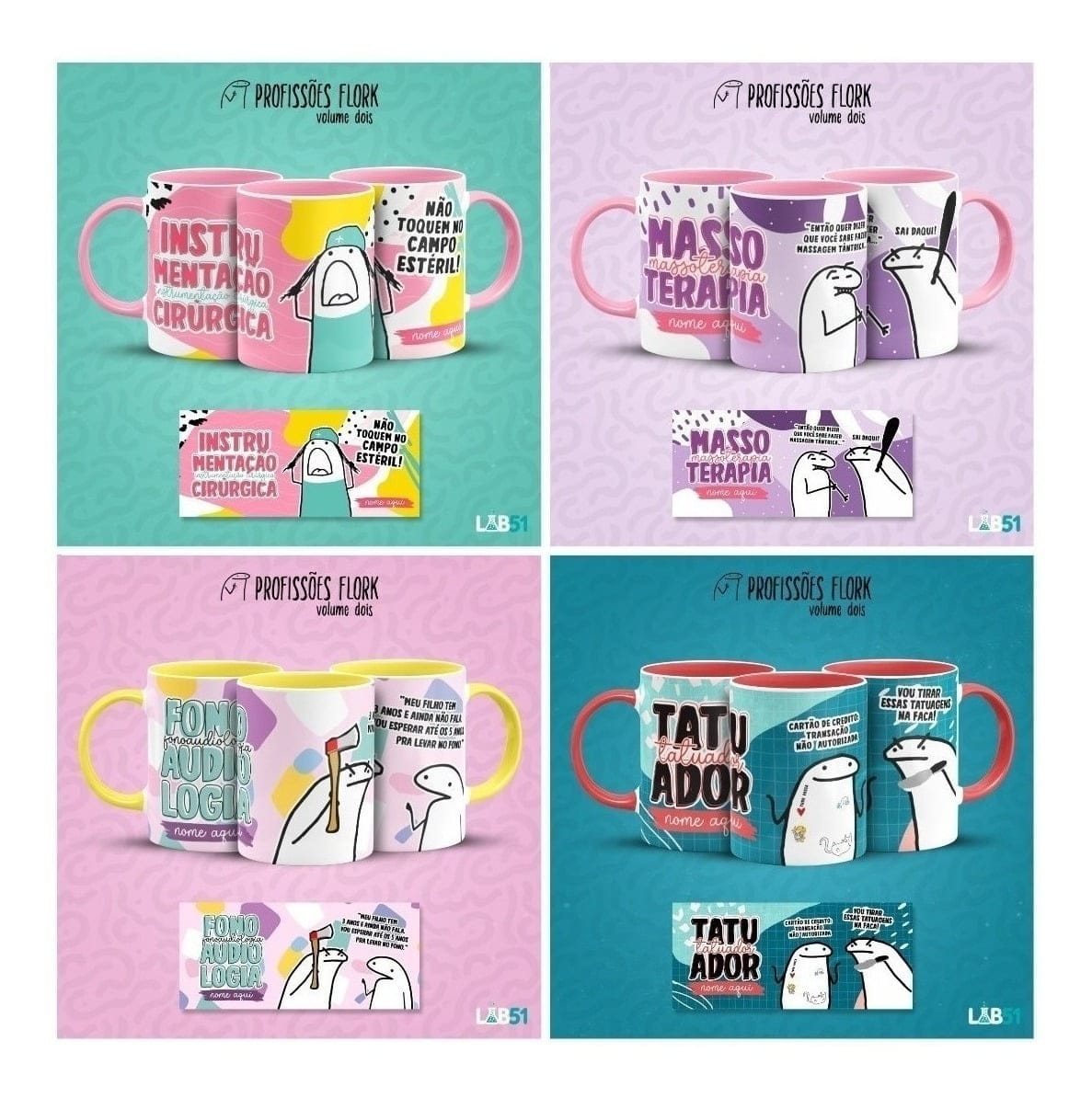 Pack Estampas Caneca Flork Profissões Meme Frases V2 4 Pack Estampas Caneca Flork Profissões Meme Frases V2