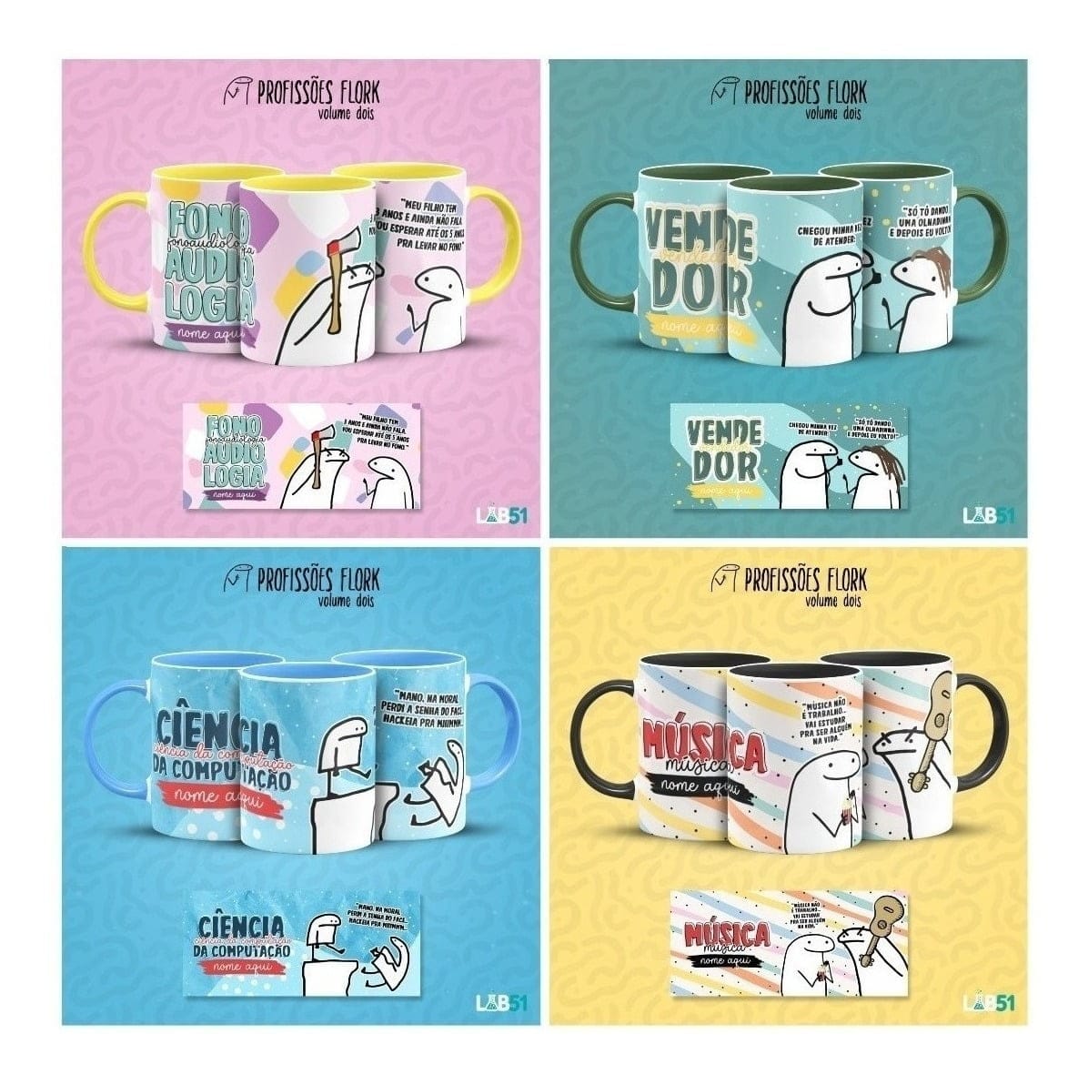 Pack Estampas Caneca Flork Profissões Meme Frases V2 5 Pack Estampas Caneca Flork Profissões Meme Frases V2