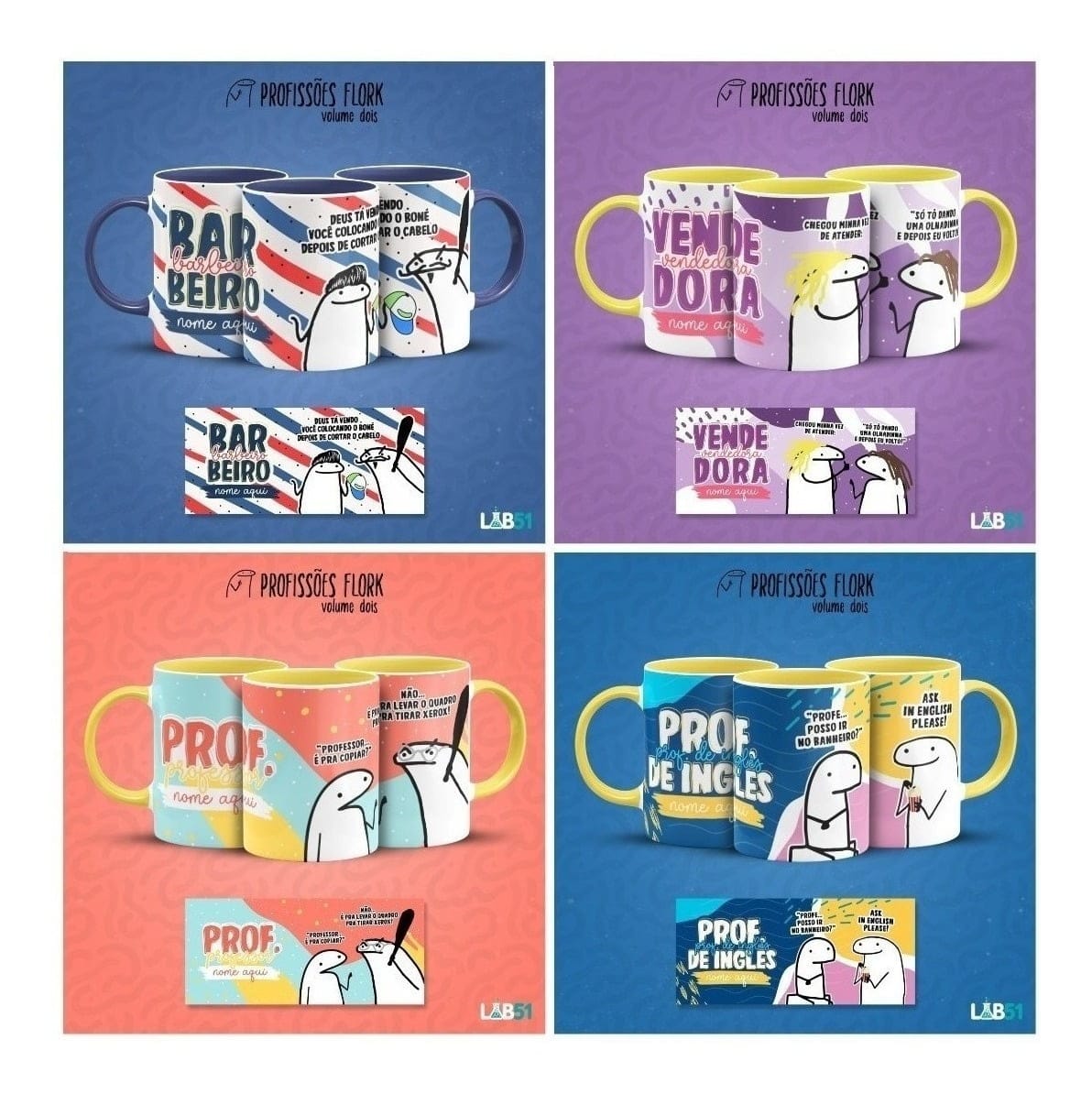 Pack Estampas Caneca Flork Profissões Meme Frases V2 6 Pack Estampas Caneca Flork Profissões Meme Frases V2