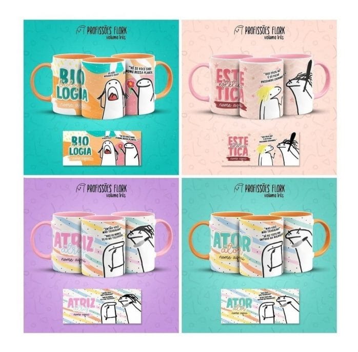 Pack Estampas Caneca Flork Profissões Meme Frases V3