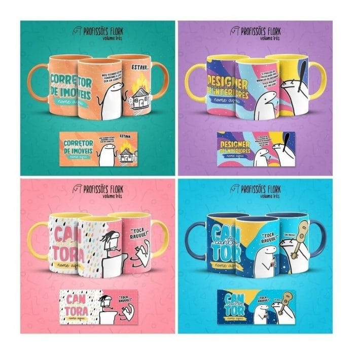 Pack Estampas Caneca Flork Profissões Meme Frases V3