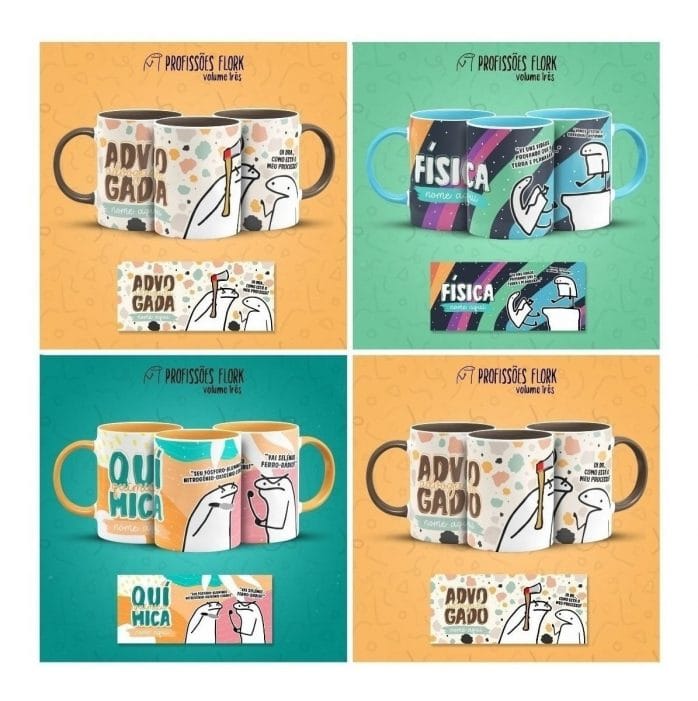 Pack Estampas Caneca Flork Profissões Meme Frases V3