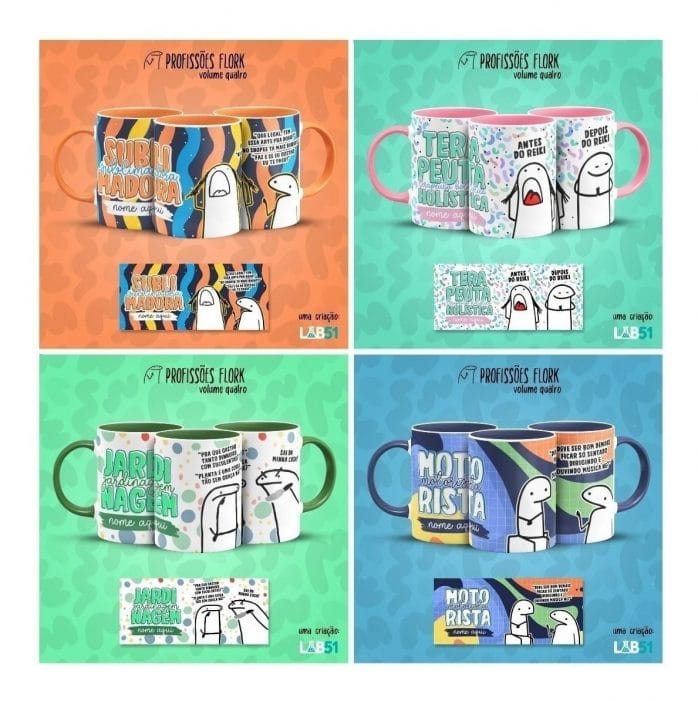 Pack Estampas Caneca Flork Profissões Meme Frases V4