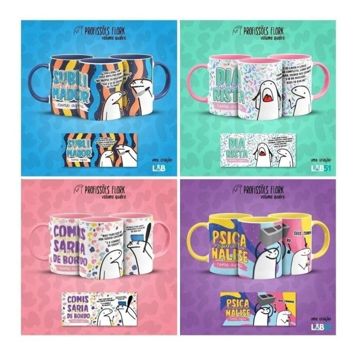 Pack Estampas Caneca Flork Profissões Meme Frases V4