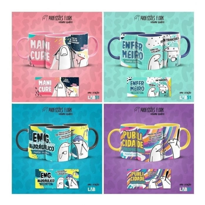 Pack Estampas Caneca Flork Profissões Meme Frases V4