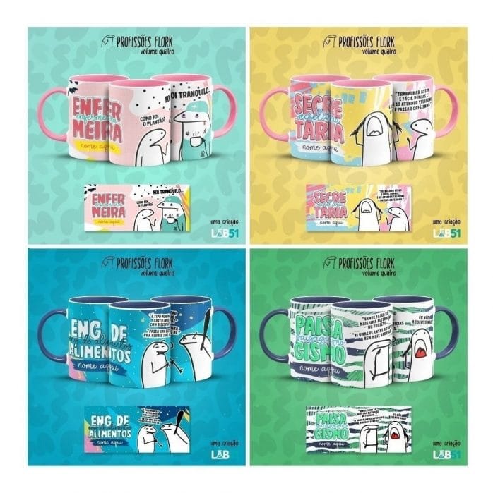 Pack Estampas Caneca Flork Profissões Meme Frases V4
