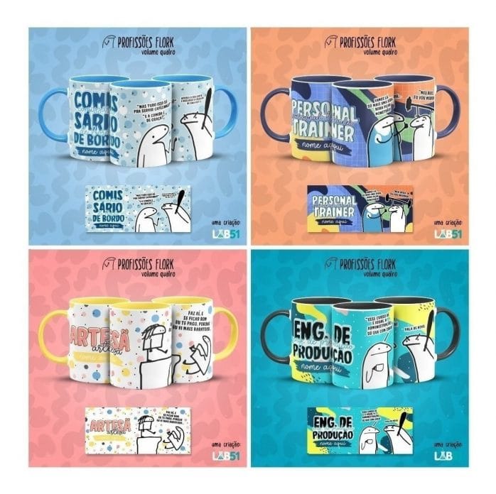Pack Estampas Caneca Flork Profissões Meme Frases V4