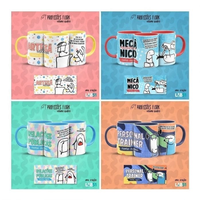 Pack Estampas Caneca Flork Profissões Meme Frases V4