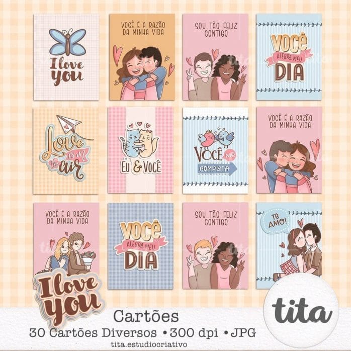Pack Namorados I Love You Combo Ilustrações Papéis Artes Png
