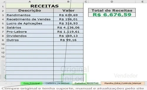 Planilha Controle De Gastos Mensais Receitas E Despesas