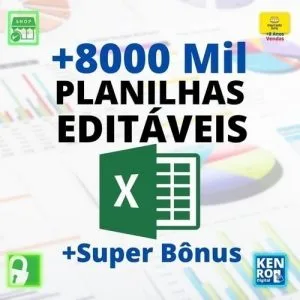 Planilhas Excel Editáveis 8000 Mil + Gestão Vendas + Bônus 15 Planilhas Excel Editáveis 8000 Mil + Gestão Vendas + Bônus