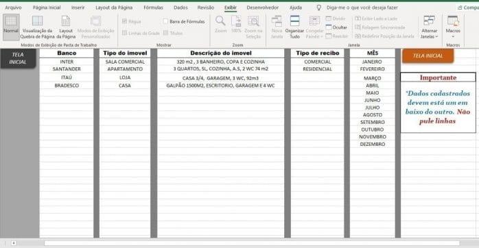 Sistema Feito Em Excel Controle De Imoveis E Recibos Aluguel