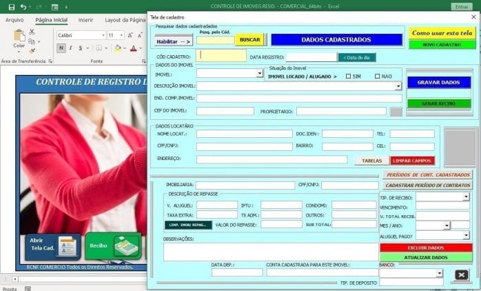 Sistema Feito Em Excel Controle De Imoveis E Recibos Aluguel