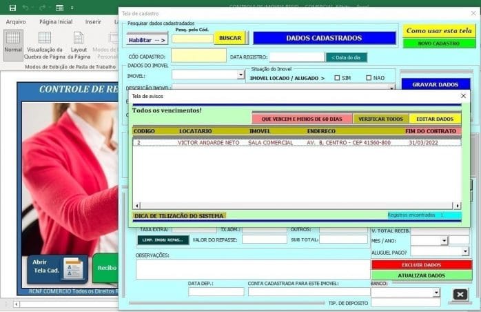 Sistema Feito Em Excel Controle De Imoveis E Recibos Aluguel