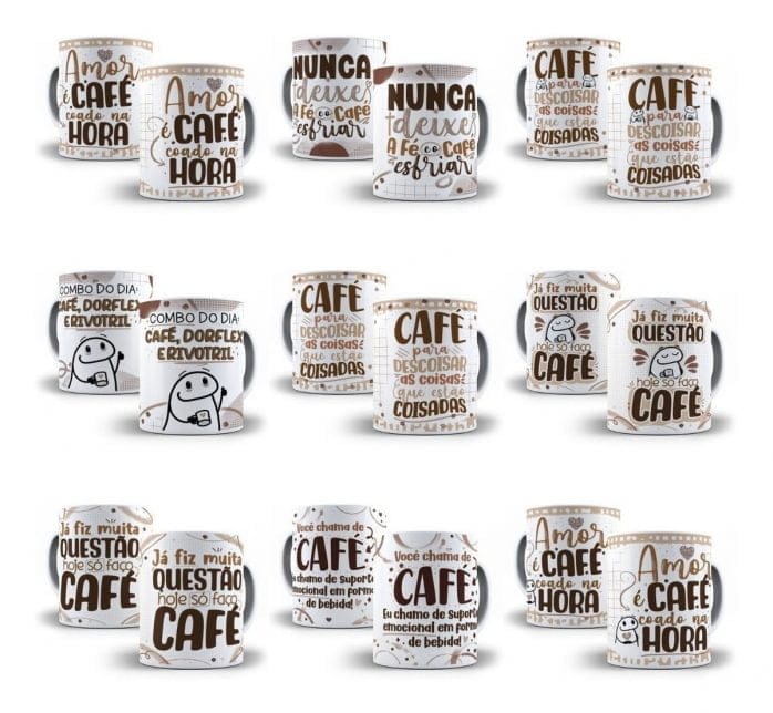 24 Estampas Caneca Flork Café Sublimação Pdf Editável + Png