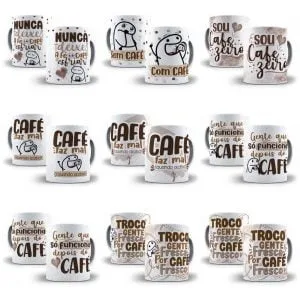 24 Estampas Caneca Flork Café Sublimação Pdf Editável + Png