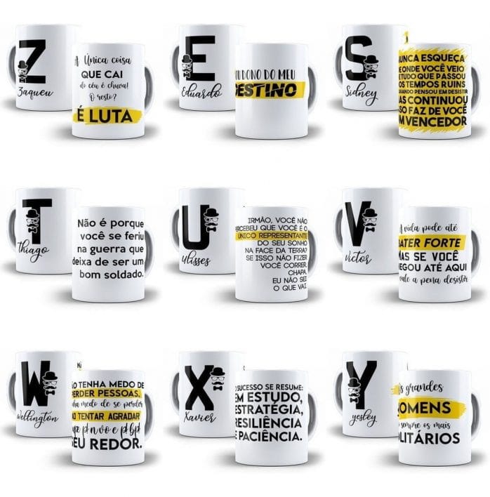 26 Artes Para Caneca Alfabeto Masculino Editável Em Corel