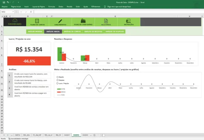 Excel Planilha Fluxo Caixa Dashboard Dre Metas Relatórios - Imagem 8